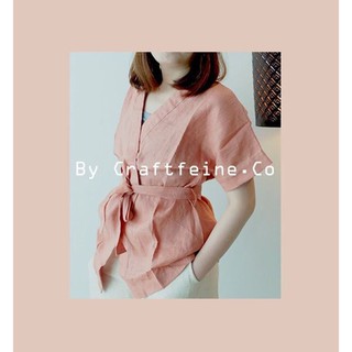 เสื้อ wrap ผูกเอว คอวี สไตล์กิโมโน (Pink Peach)