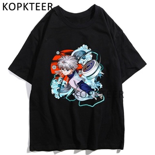 เสื้อยืดโอเวอร์ไซส์เสื้อยืดแขนสั้น ผ้าฝ้าย 100% พิมพ์ลายอนิเมะ Killua Zoldyck Hunter X Hunter Neferpitou Kurapika สไตล์ฮ