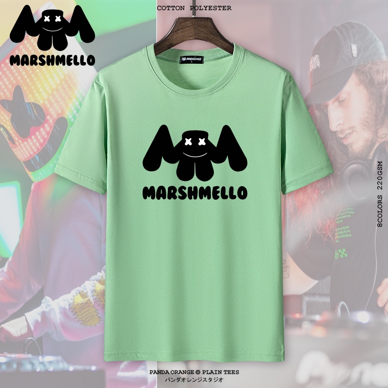 เสื้อคู่รัก-marshmello-tshirt-สําหรับผู้ชาย-wihte-เสื้อยืดเกาหลีสีดําสําหรับผู้หญิงเสื้อยืดหลวม