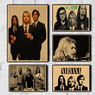 โปสเตอร์กระดาษคราฟท์ ลาย Nirvana Kurt Cobain Rock Orchestra สไตล์วินเทจ สําหรับตกแต่งบ้าน บาร์ ห้องนั่งเล่น