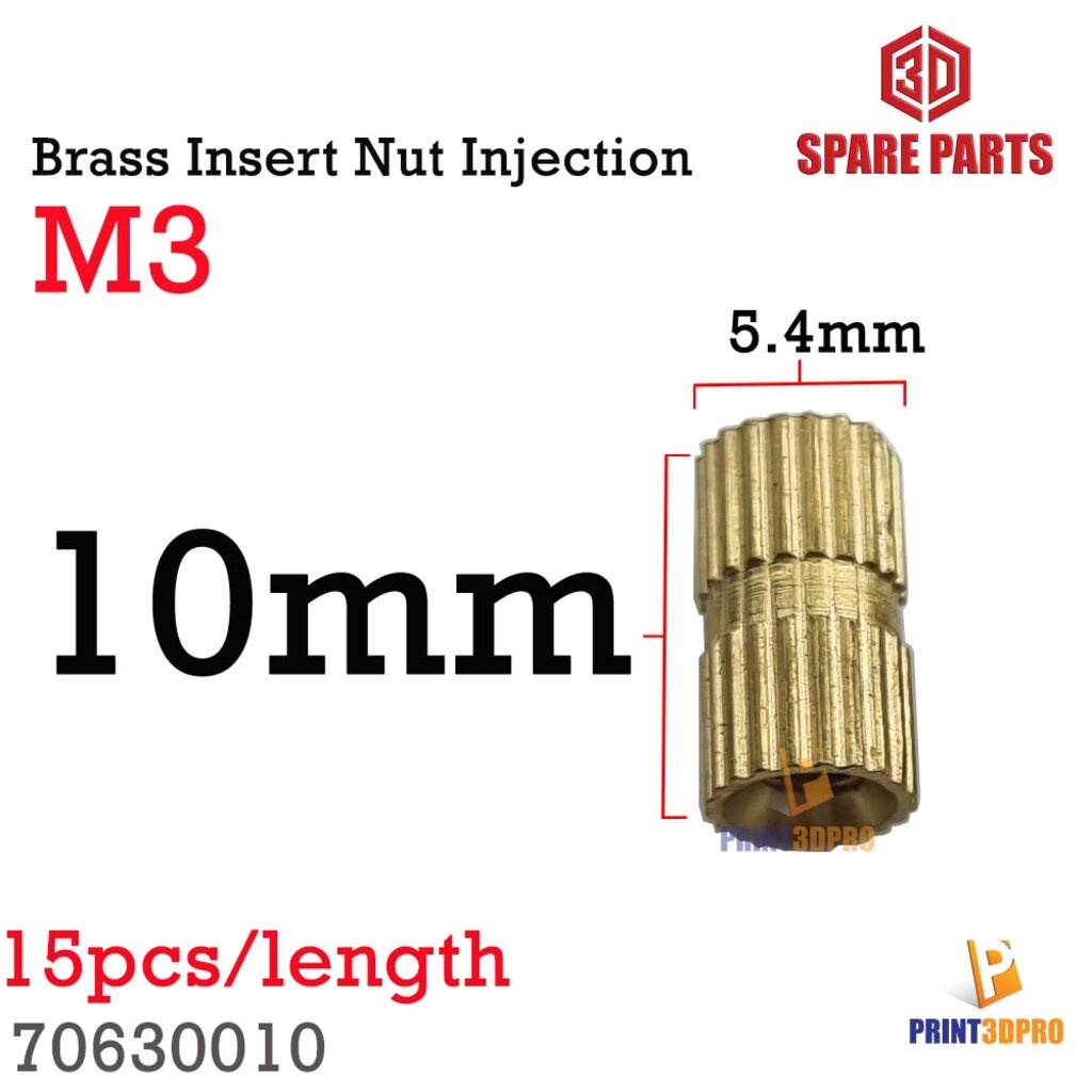Screw Brass Insert Nut Injection M3 แหวน น็อต ทองเหลือง M3x5.4x10mm ...