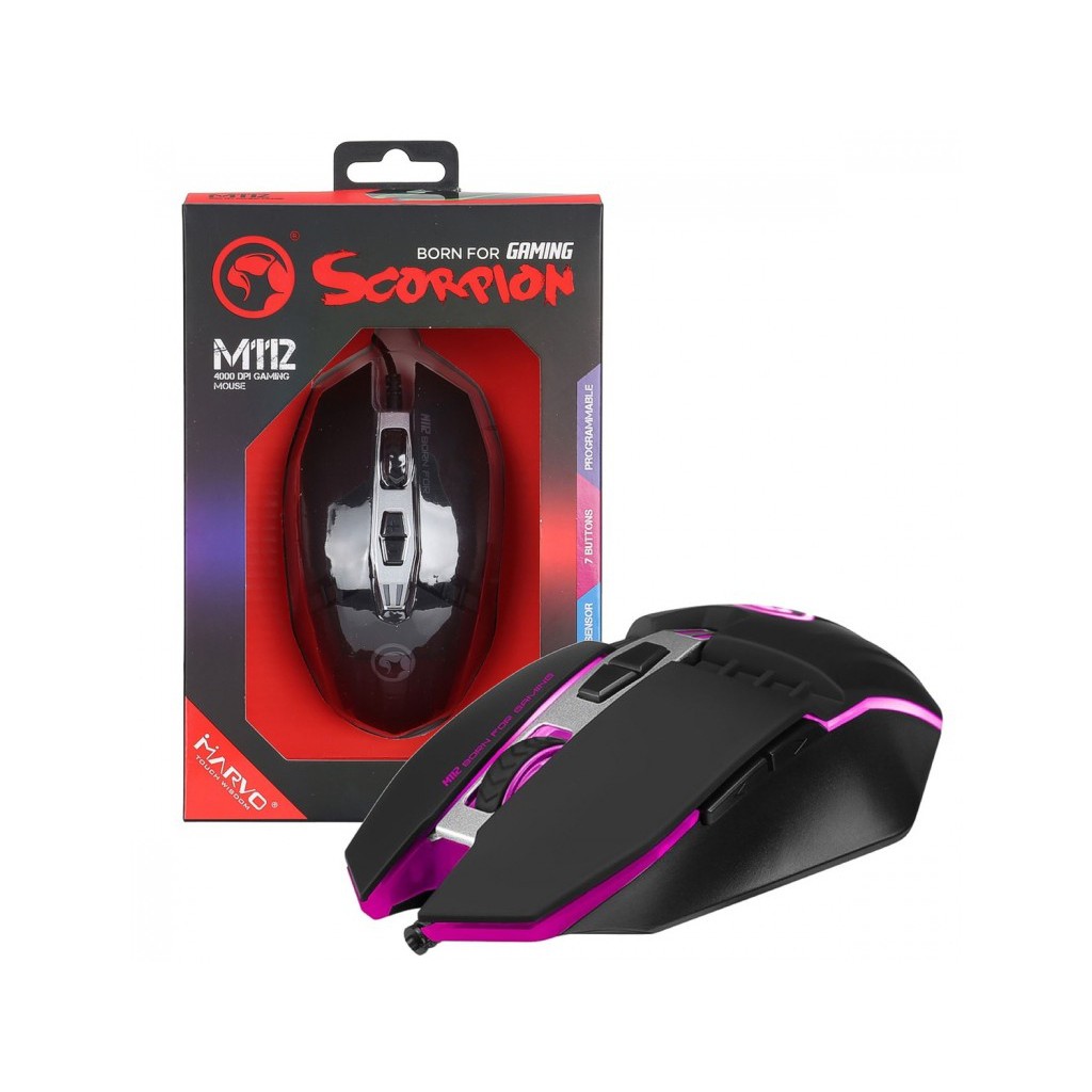 Marvo Scorpion M112 USB 7 Colour LED Black Programmable Gaming Mouse ...