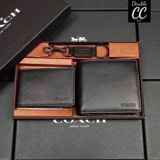 (แท้ 💯%‼ Factory) COACH 3-IN-1 WALLET WITH VARSITY STRIPE WITH KEY FOB LIMITED BOX