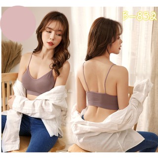 Crop bra สายเดี่ยว บราสายเดี่ยว แบบสวม ผ้าร่อง ขนาด ฟรีไซส์ 32 - 40 ใส่ได้[SB-832]สีกะปิ