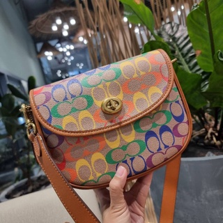 COACH WILLOW SADDLE BAG IN RAINBOW SIGNATURE CANVAS