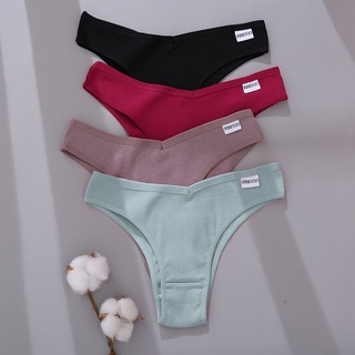 FINETOO Women Cotton Panty Lingerie Female Underwear 6 Solid Color Thongs For Woman Low-Rise Underpant Comfortable Sexy Bikini Briefs