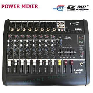 MIXER เพาเวอร์มิกเซอร์ ขยายเสียง700วัตต์ 8CH BLUETOOTH USB/SD CARD EFFECT 16DSP รุ่น A-ONE SMP-8D