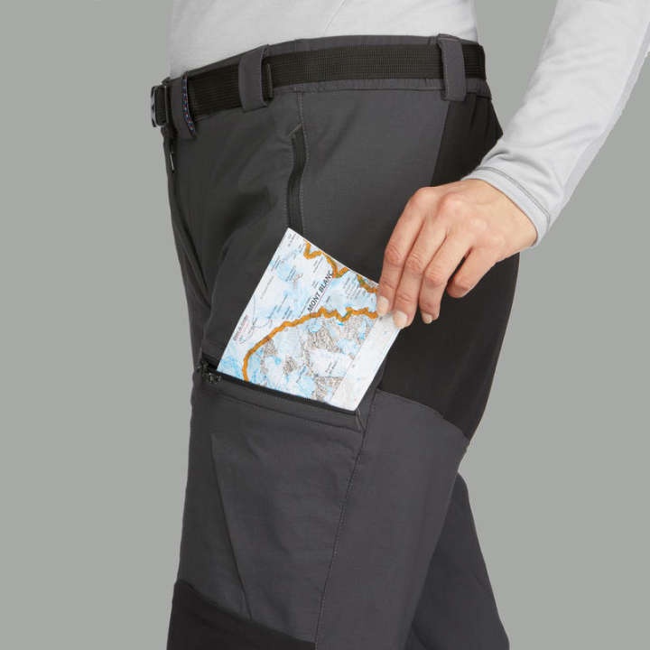 กางเกงขายาวผู้หญิงสำหรับการเทรคกิ้งบนภูเขารุ่น-trek-500-สีเทาเข้ม