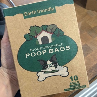 Earth Friendly Poop Bags ถุงเก็บอึ แบบไม่มีลาย แพ็คสุดคุ้ม 10ม้วน แถมกล่องใส่ถุงพกพา