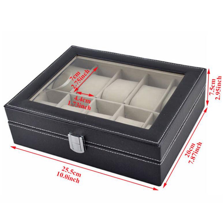 eco-home-watch-box-กล่องใส่นาฬิกา-กล่องนาฬิกา-10-เรือน-ฝากระจก-black