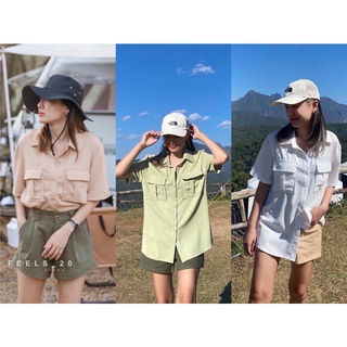 𝗦𝗜𝗠𝗣𝗟𝗬 𝗦𝗛𝗜𝗥𝗧 เสื้อเชิ้ตผู้หญิงแขนสั้น สไตล์แคมป์ปิ้ง