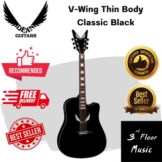 กีต้าร์โปร่งไฟฟ้า Dean V-Wing Thin Body Acoustic Electric Guitar - Classic Black