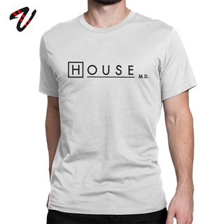 เสื้อยืดลําลอง แขนสั้น คอกลม พิมพ์ลายโลโก้ House MD สีขาว สําหรับผู้ชายS-5XL