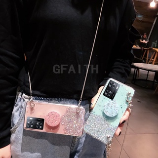 Bling Transparent เคส OPPO A57 2022 / A77 5G / A96 4G / A76 New Fashion Starry Sky Soft Case with Stand Backpack Lanyard Cover เคสโทรศัพท์ Oppo A57 OPPOA77