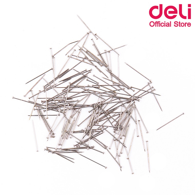 deli-0019-office-pin-50g-เข็มเย็บกระดาษ-เข็มทำกระทง-ขนาด-50-กรัม-แพ็ค10กล่อง-เข็มทำกระทง-หมุดทำกระทง-หมุดเสียบกระดาษ