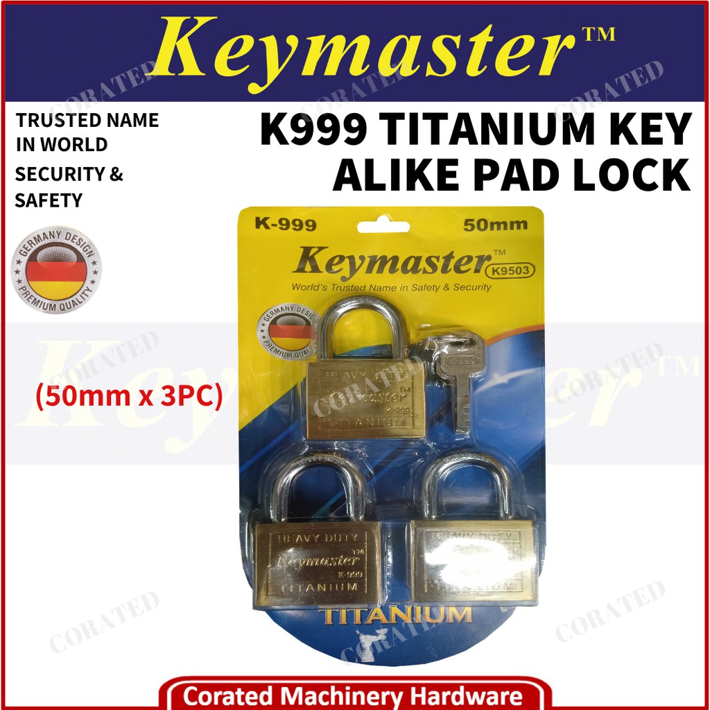 [CORATED] Keymaster กุญแจล็อคกุญแจไทเทเนียม K999 ( 50 มม. x 3 ชิ้น ...