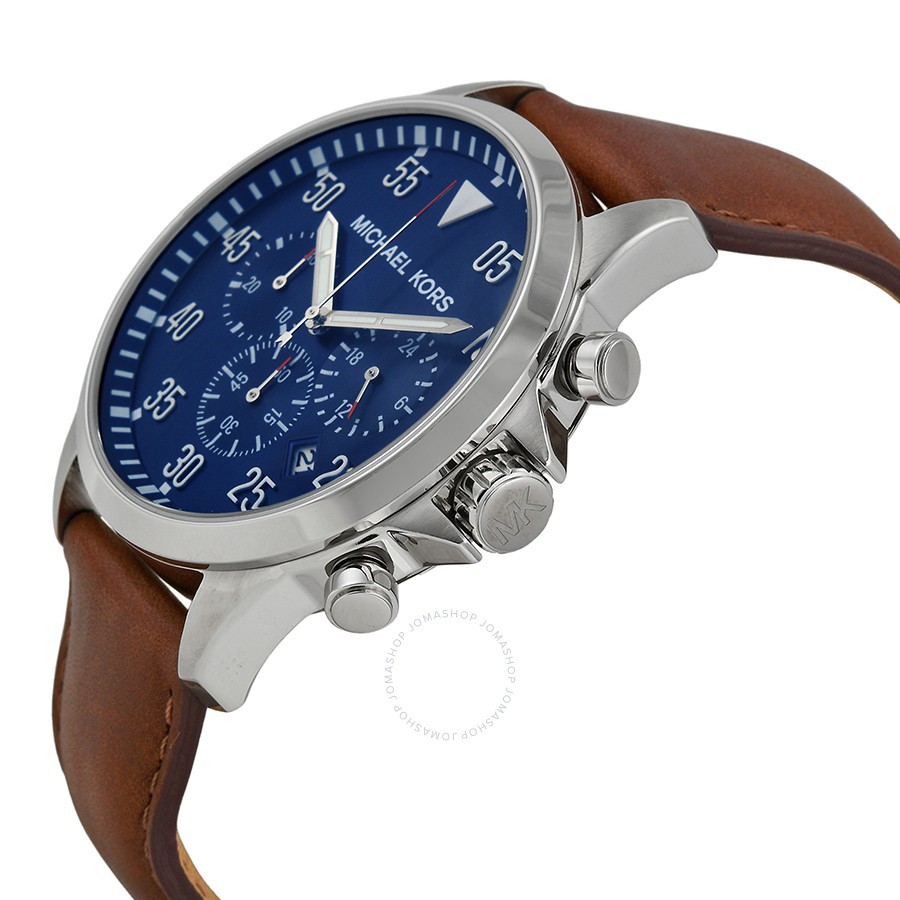 นาฬิกาข้อมือผู้ชาย-michael-kors-gage-chronograph-blue-dial-brown-leather-mens-watch-mk8362