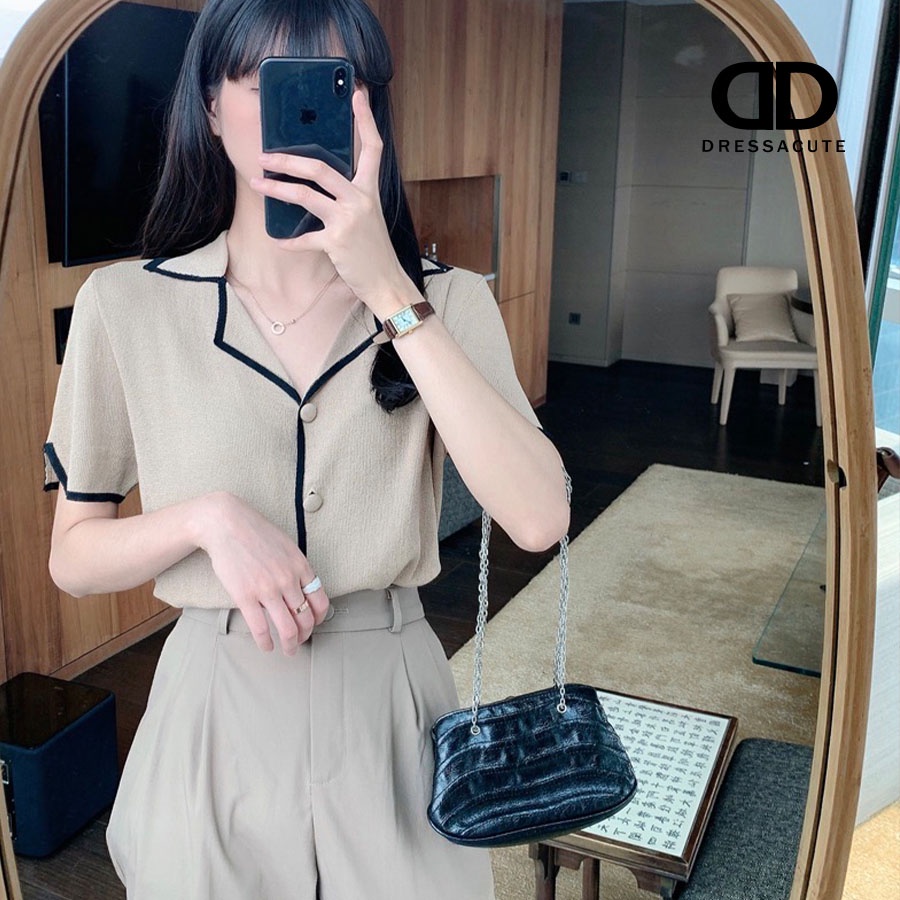 ใหม่ล่าสุด-9390-เสื้อไหมพรมแขนสั้น-คอปก-กระดุมหน้า-สไตล์เกาหลี
