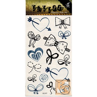 Tattoo Fashion ลาย หัวใจ Heart โบว์ Ribbin Ribbon ริบบิ้น แท็ททู สติกเกอร์ HS397