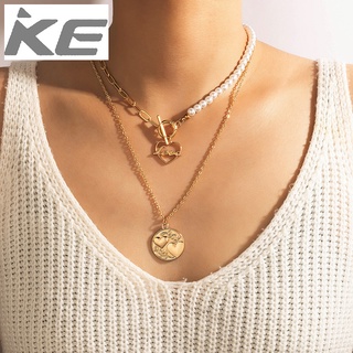 Jewelry Jewelry Pearl Disc Double Necklace Heart Hollow Necklace for girls for women low price