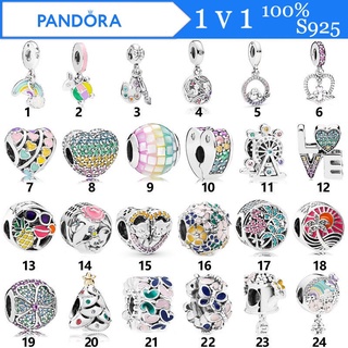 Pandora จี้ลูกปัดเงินแท้ S925 รูปดอกไม้ สีรุ้ง DIY สําหรับทําเครื่องประดับ p526