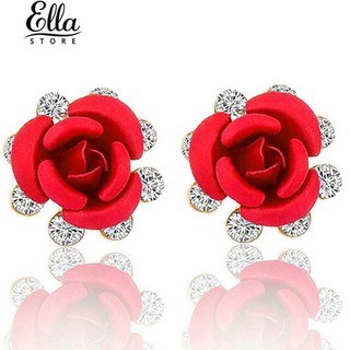 ดอกไม้ประดิษฐ์ดอกกุหลาบสำหรับสตรีต่างหู Rhinestone Inlaid Earrings Jewelry Gift