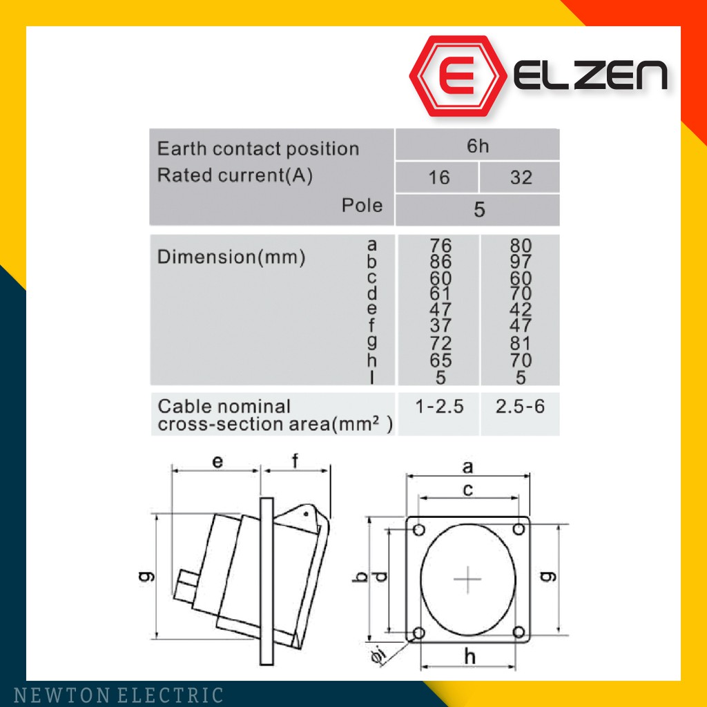 ภาพสินค้าลดราคาล้างสต็อก เต้ารับฝังหน้าเฉียง 400V,16A/32A ,3P+N+E,IP44 Elzen จากร้าน newtonelectric บน Shopee ภาพที่ 1