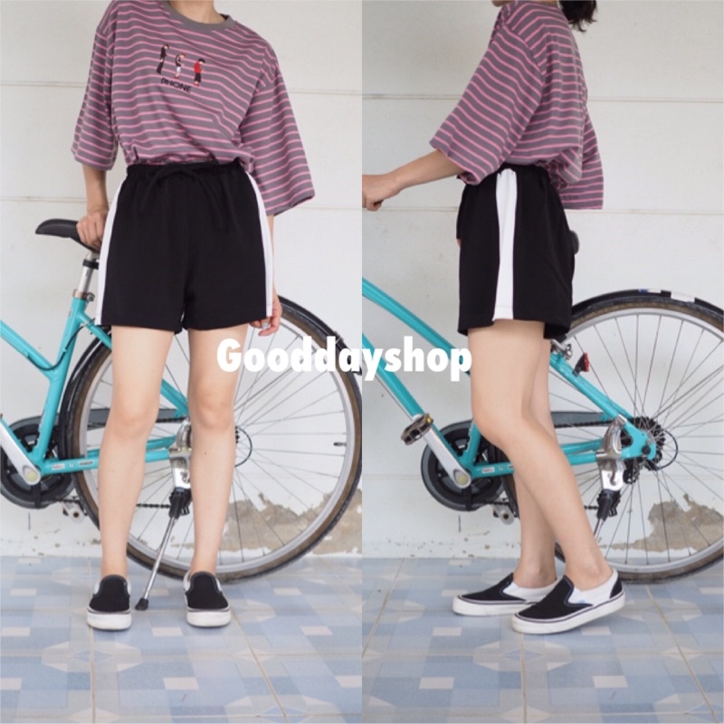 ภาพสินค้ากางเกงขาสั้น แถบข้างสีขาว ผ้าฮานาโกะ จากร้าน gooddayshop_ บน Shopee ภาพที่ 1