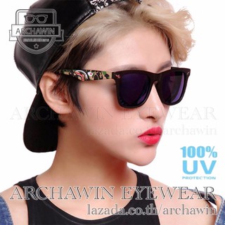 แว่นกันแดด แว่นกรองแสง UV แฟชั่น เกาหลี ทรง Wayfarer Style รุ่น STORMCRAZY （Multicolor/Black）