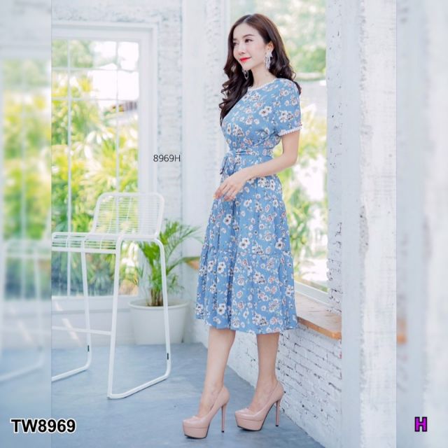 lt-tw8969-gt-maxi-dress-เดรสยาวแขนสั้น-คอกับปลายแขนแต่งลายลูกไม้