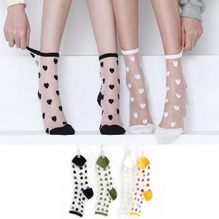 สินค้า Korean Heart Love Tulle Glass Silk Socks Women Summer New Ladies Lace Transparent Ultra-thin Mesh Colorful Nylon Sheer Socks