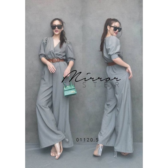 ป้าย-mirrorsister-01120-5-จัมพ์สูทกางเกง-ช่วงบนแขนพองสมอค-อกไขว้-มาพร้อมเข็มขัด