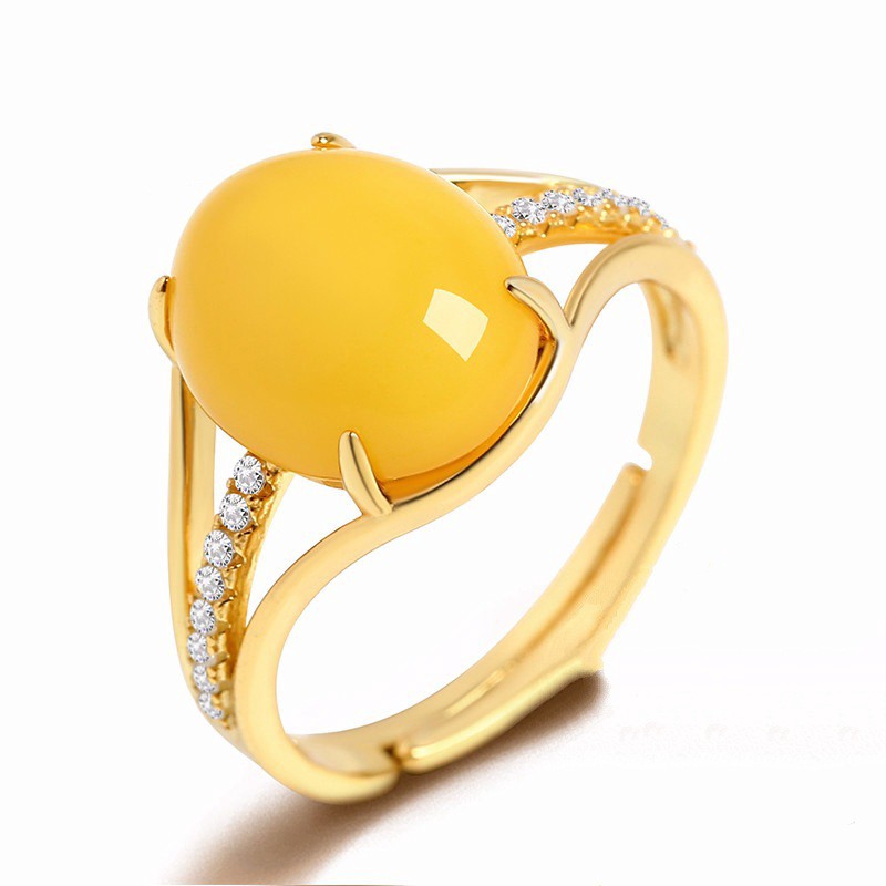 ใหม่ชุบเงิน-925-ฝังขี้ผึ้งสีเหลืองอำพันแหวนไก่ไขมันโมราสีเหลืองเปิดแหวนแหวนยังมีชีวิตอยู่-de2-676