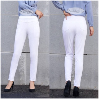 กางเกงใส่ทำบุญ  กางเกงสีขาว กางเกงทำงาน  กินเจ ถือศีล งานบวช กางเกงไปวัด กางเกงผ้ายืดเกาเหลี ผ้ายืดได้ใส่สบาย