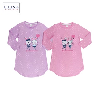 Chelsee ชุดนอนเดรส แขนยาว เด็กผู้หญิง รุ่น 237792 ลายกระต่าย ผ้า Cotton 100% ผ้านุ่ม ใส่สบาย อายุ 2-10ปี เสื้อผ้า ชุดนอน