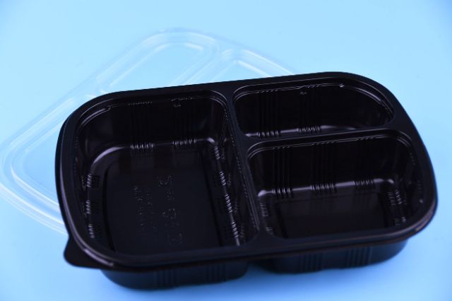 กล่องข้าวพลาสติกสีดำp616-3ช่อง-50ชุด