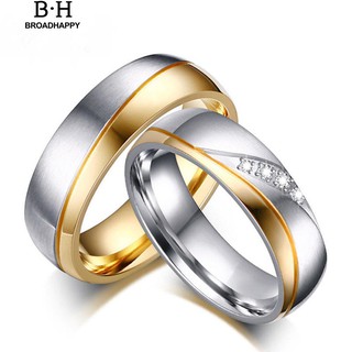 💘broadhappy💍แหวนคู่รักไทเทเนียมเหล็กชุบทองแฟชั่น แหวนเกลี้ยง