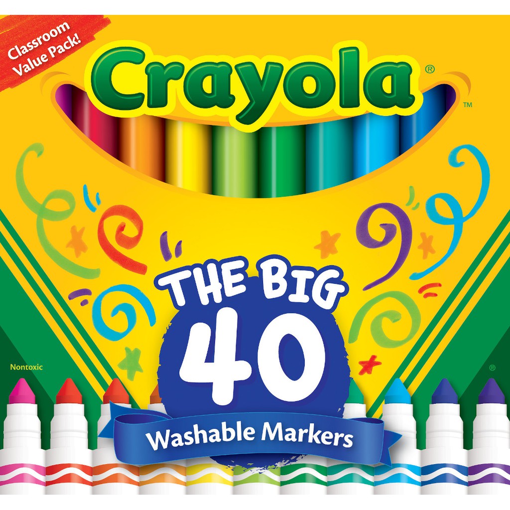 crayola-สีเมจิกล้างออกได้อัลตร้าคลีน40สี-หัวใหญ่