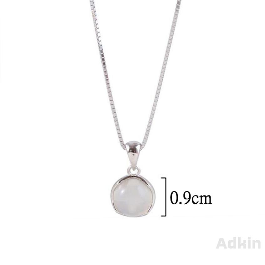 adkin-สร้อยคอจี้ทรงกลมสีขาวเงินแท้-925-346