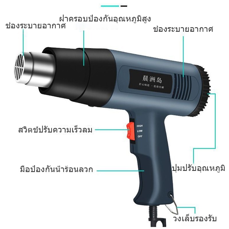 ภาพสินค้าส่งจากกรุงเทพ เครื่องเป่าลมร้อน เครื่องเป่าลมร้อนมือถือ ปืนเป่าลมร้อนอเนกประสงค์ เครื่องเป่าลมร้อน 2000W Heat Gun จากร้าน mag_thai บน Shopee ภาพที่ 5