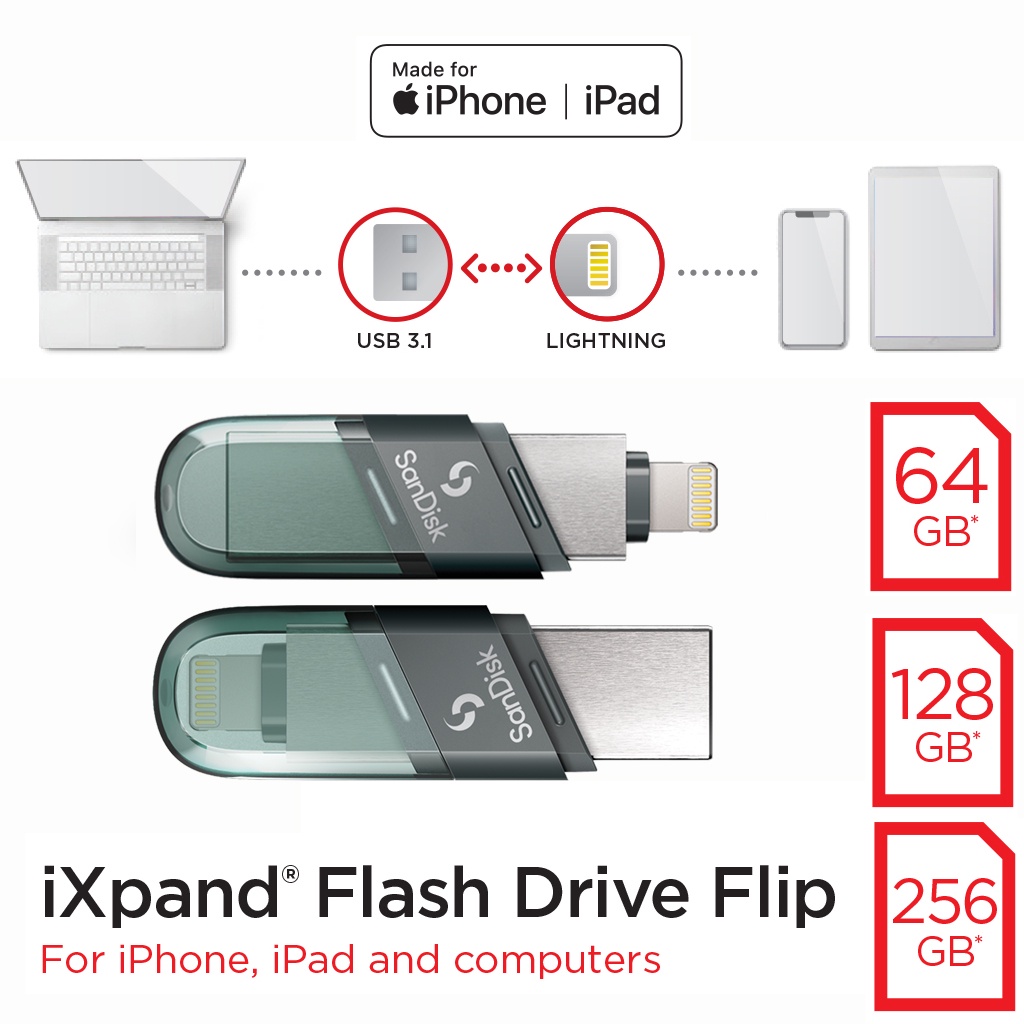 ภาพสินค้าSanDisk iXpand Flash drive 64-256GB แฟลชไดร์ฟ สำหรับ iPhone iPad ไอโฟน ไอแพด เมมโมรี่ แซนดิส สำรองข้อมูล จากร้าน sjcam_officialstore บน Shopee ภาพที่ 2