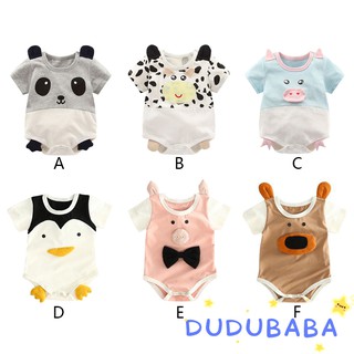 DUDUBABA ชุดรอมเปอร์แขนสั้นลายการ์ตูนสัตว์น่ารักสำหรับเด็ก