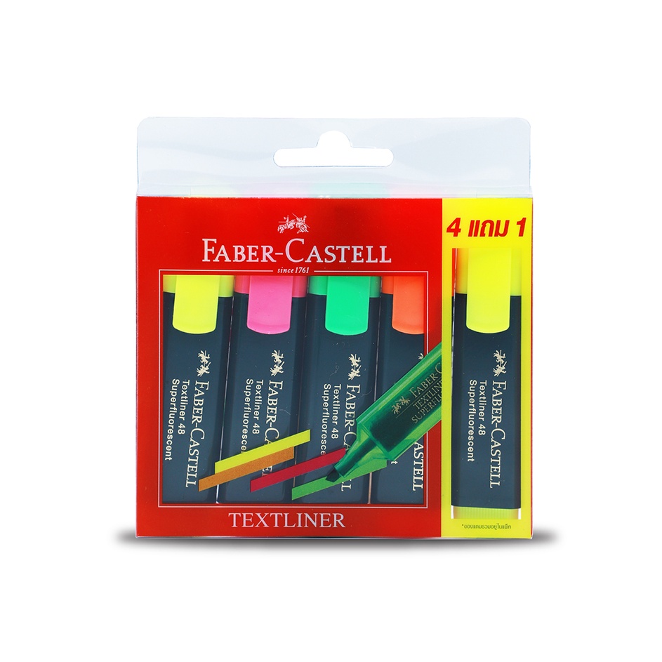 เฟเบอร์-คาสเทลล์-ปากกาเน้นข้อความ-x-4-แถม-1-ด้าม101337faber-castell-textliner-x-4-free-1-pcs