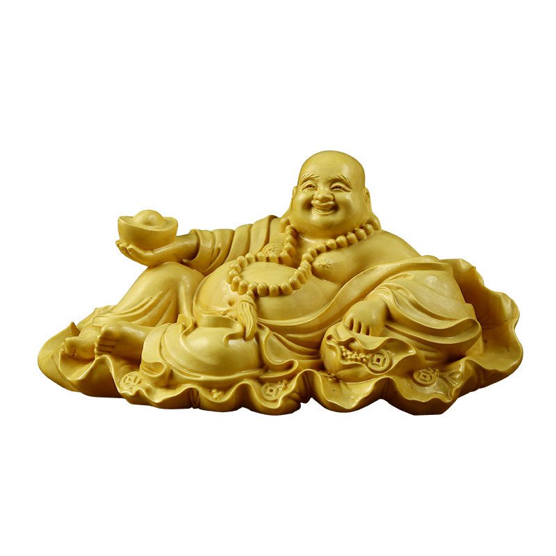 ไม้ป็อปลาร์แกะสลักใบบัว-yuanbao-laughing-buddha-maitreya-buddha-buddha-craft-jewelry-wenwan-home-car-decoration-k712