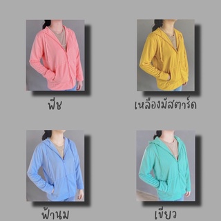 ภาพขนาดย่อของภาพหน้าปกสินค้าเสื้อฮู้ดสีพื้น มีซิป ผ้าไม่เป็นขน เสื้อกันหนาว คลุมกันแดด จากร้าน shop.sale.set บน Shopee