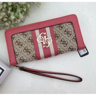 🐩GUESS FACTORY WOMENS LONG WALLET🐩 กระเป๋าสตางค์ใบยาว วัสดุ Canvas เนื้อหนา  สีชมพู