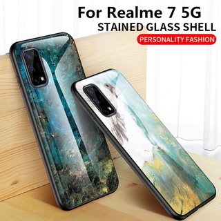 เคสโทรศัพท์ Realme 7 5G Phone Case Hard Glass Case Marble Pattern Soft Edge Casing Glossy Anti-scratch Back Cover for Realme7 5G เคส