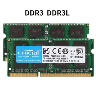 RAM Crucial DDR3L 8GB PC3 12800S DDR3 1600Mhz หน่วยความจำแล็ปท็อป โมดูลสำหรับโน้ตบุ๊ก 240pin SODIMM