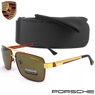 Polarized แว่นกันแดด แฟชั่น รุ่น PORSCHE UV 8712 C-4 สีแดงตัดทองเลนส์ชา เลนส์โพลาไรซ์ ขาข้อต่อ สแตนเลส สตีล Sunglasses