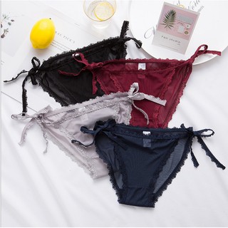 สินค้าพร้อมส่งจากไทย💥Angle Bra 💥 (N341) กางเกงในผ้าลื่นญี่ปุ่น ขอบลูกไม้ ผูกข้าง เซ็กซี่ น่ารัก สำหรับผู้หญิง